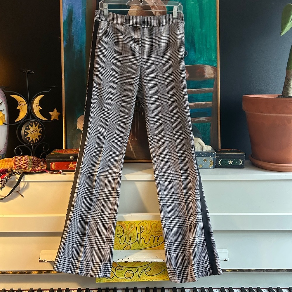 Express Black and White Plaid Flare Pants